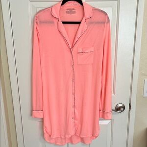 Victoria Secret Coral Button-Front Sleep Shirt with Contrast Trim S/P